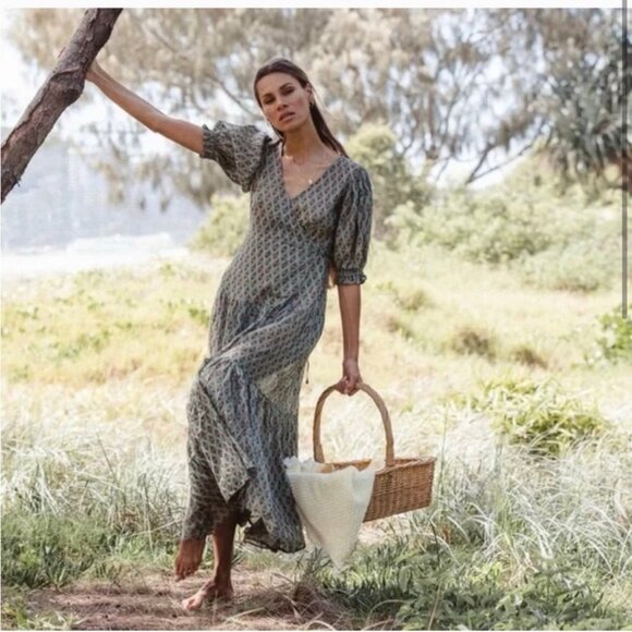 Daughters of India Dresses & Skirts - Daughters of India Zuri wrap dress in Sage XS